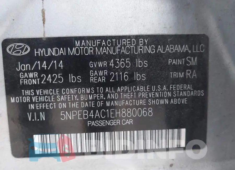 5NPEB4AC1EH880068 Photo# 9