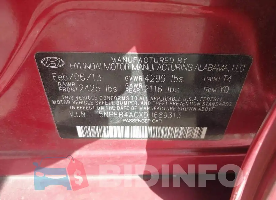 5NPEB4ACXDH689313 Photo# 9