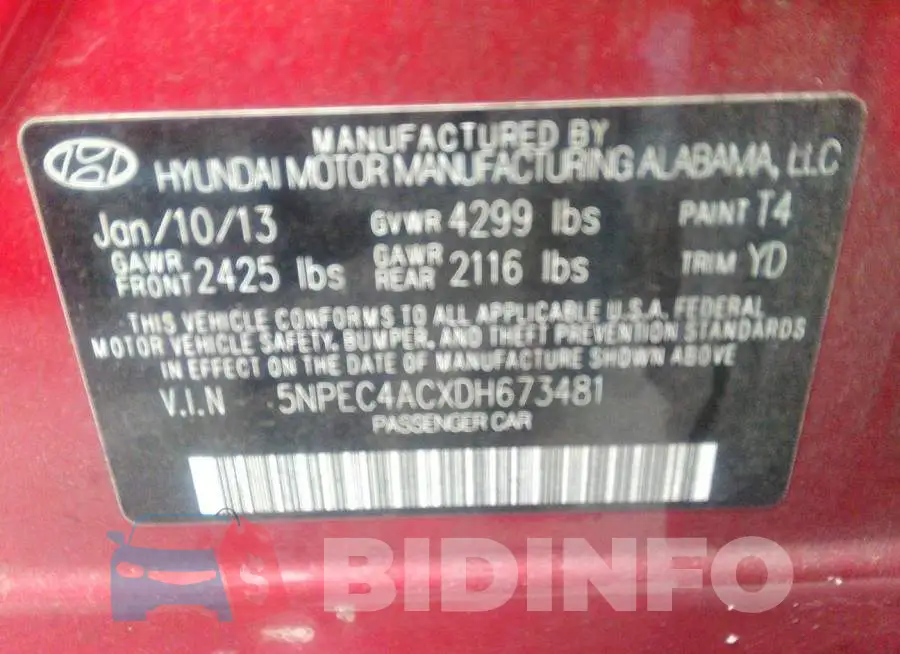 5NPEC4ACXDH673481 Photo# 9