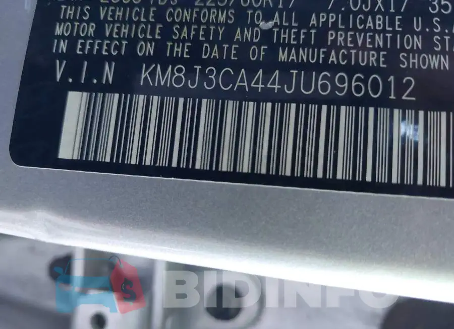 KM8J3CA44JU696012 Photo# 9
