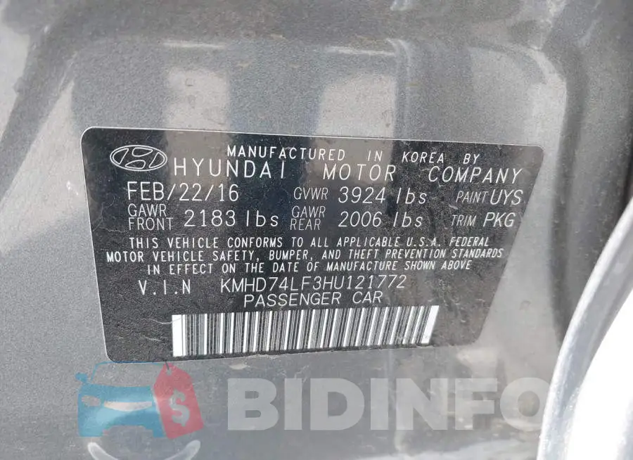 KMHD74LF3HU121772 Photo# 9