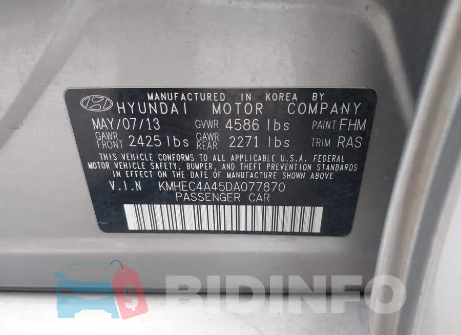KMHEC4A45DA077870 Photo# 9