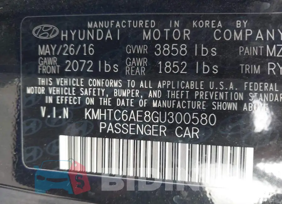 KMHTC6AE8GU300580 Photo# 9