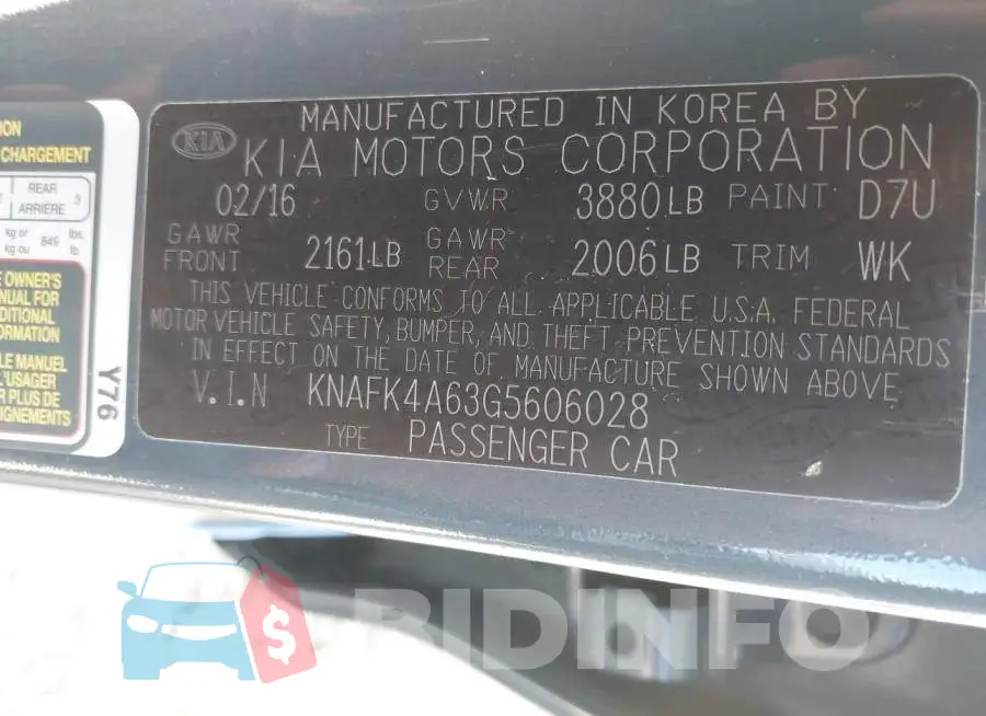 KNAFK4A63G5606028 Photo# 9