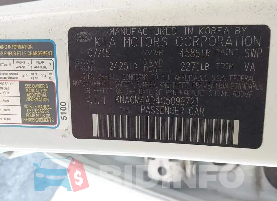 KNAGM4AD4G5099721 Photo# 9