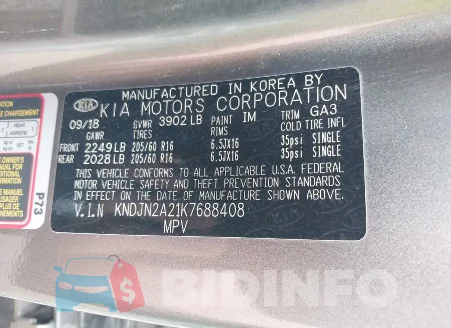 KNDJN2A21K7688408 Photo# 9
