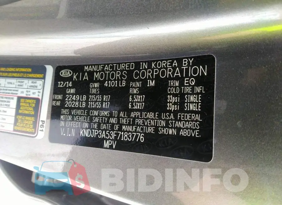 KNDJP3A53F7183776 Photo# 9