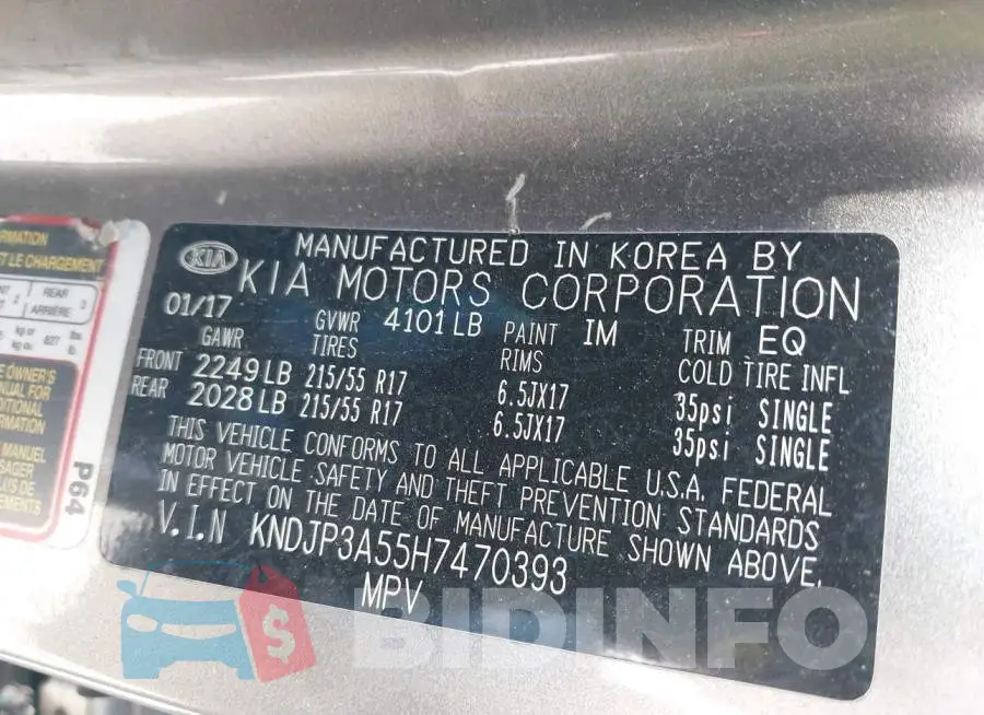 KNDJP3A55H7470393 Photo# 9