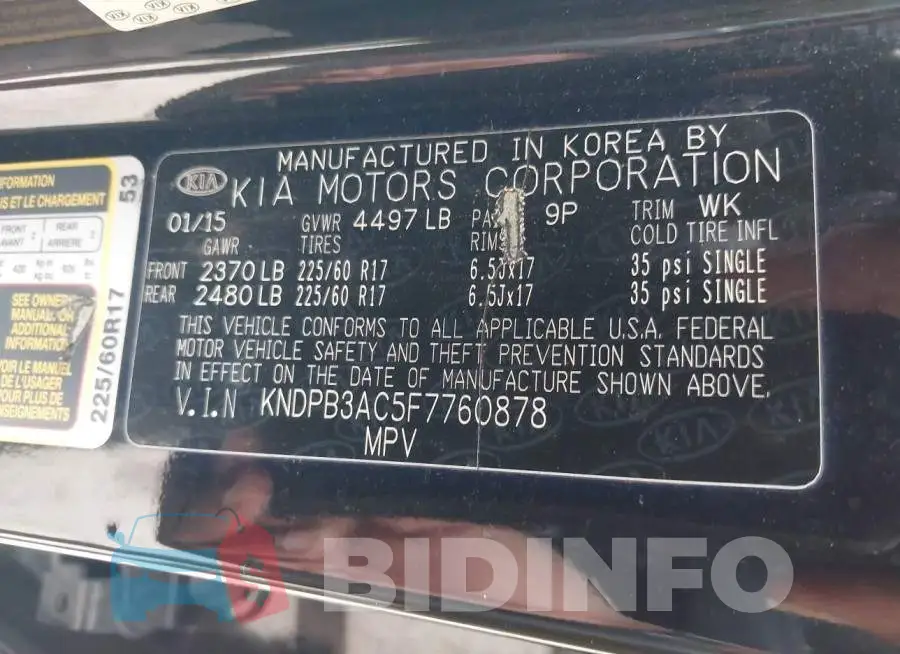 KNDPB3AC5F7760878 Photo# 9