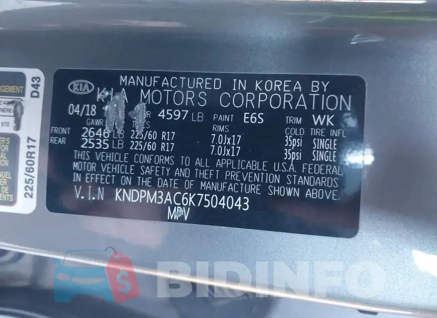 KNDPM3AC6K7504043 Photo# 9