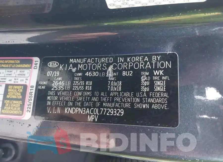 KNDPN3AC0L7729329 Photo# 9