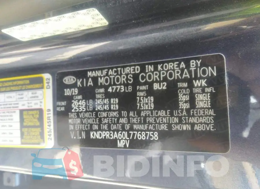 KNDPR3A60L7768758 Photo# 9