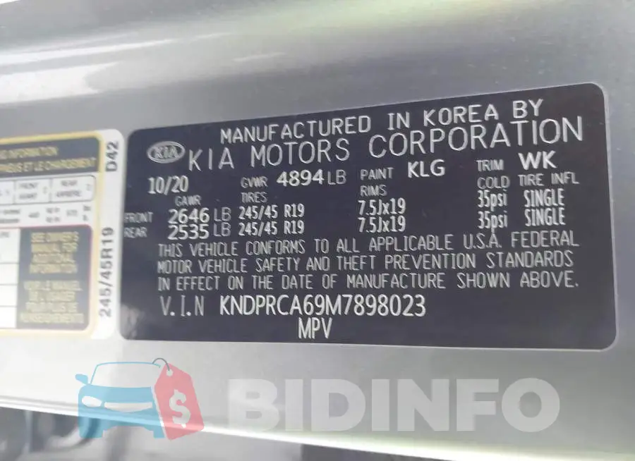 KNDPRCA69M7898023 Photo# 9