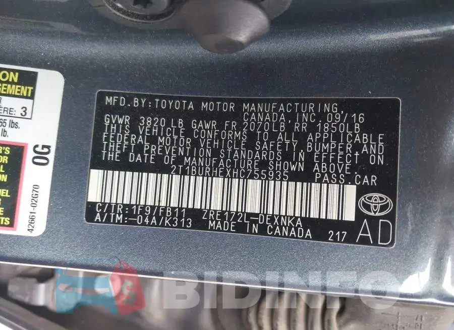 2T1BURHEXHC755935 Photo# 9