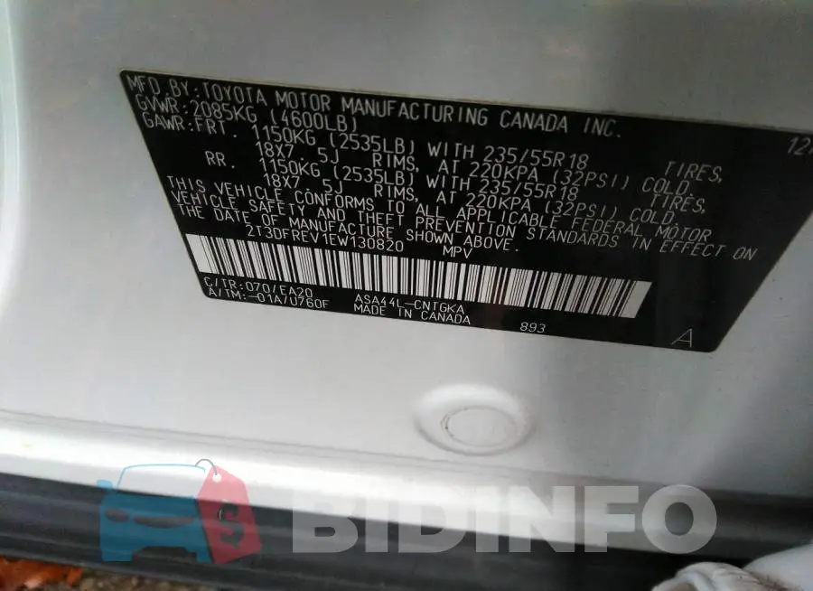 2T3DFREV1EW130820 Photo# 9