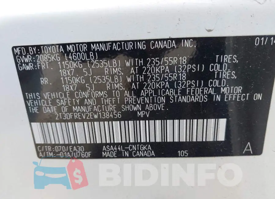 2T3DFREV2EW138456 Photo# 9