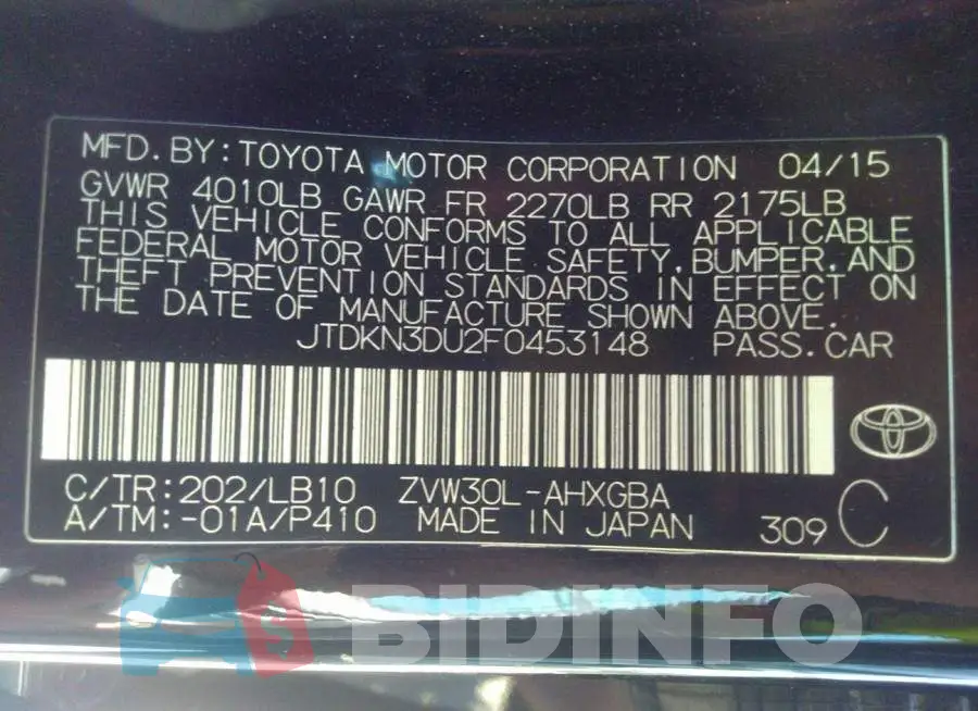 JTDKN3DU2F0453148 Photo# 9