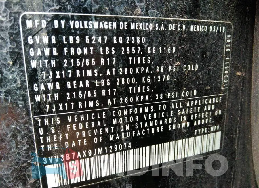 3VV3B7AX9JM129074 Photo# 9