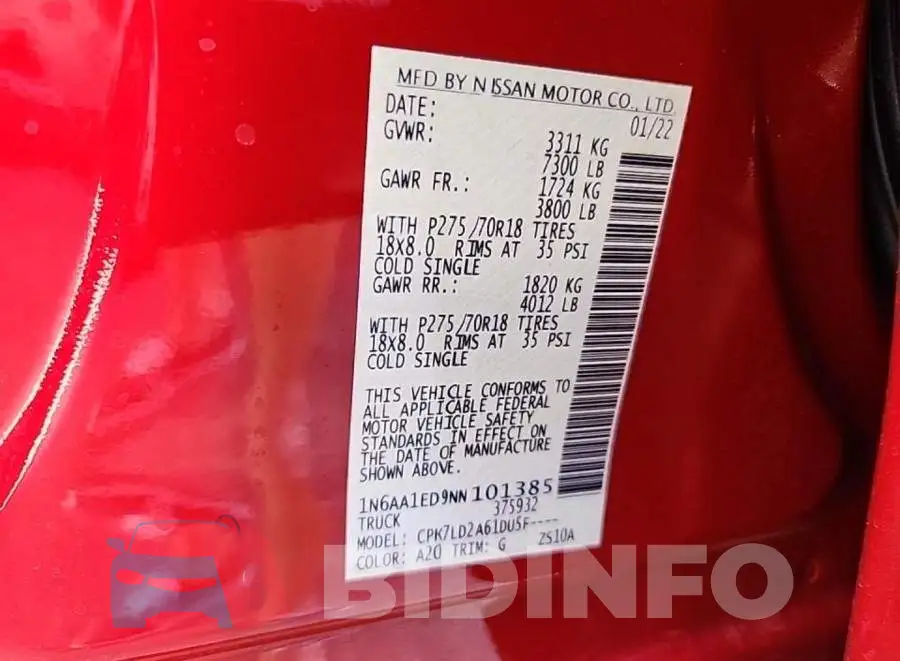 1N6AA1ED9NN101385 Photo# 8