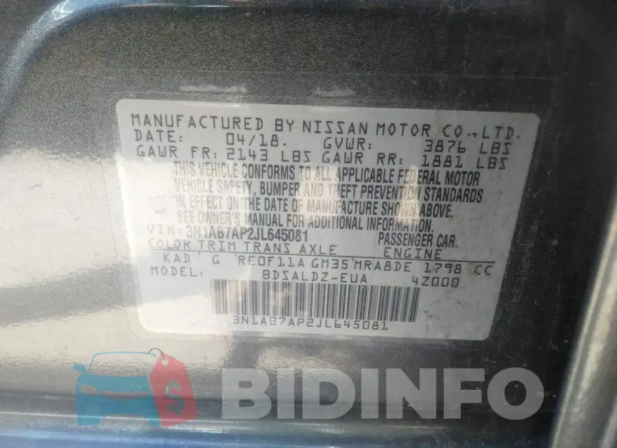 3N1AB7AP2JL645081 Photo# 9
