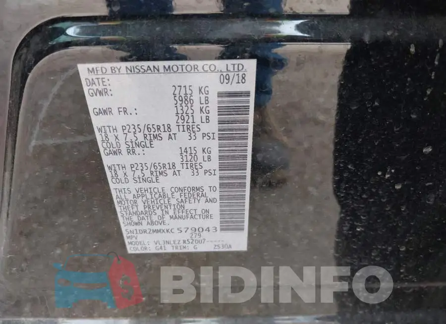 5N1DR2MMXKC579043 Photo# 9