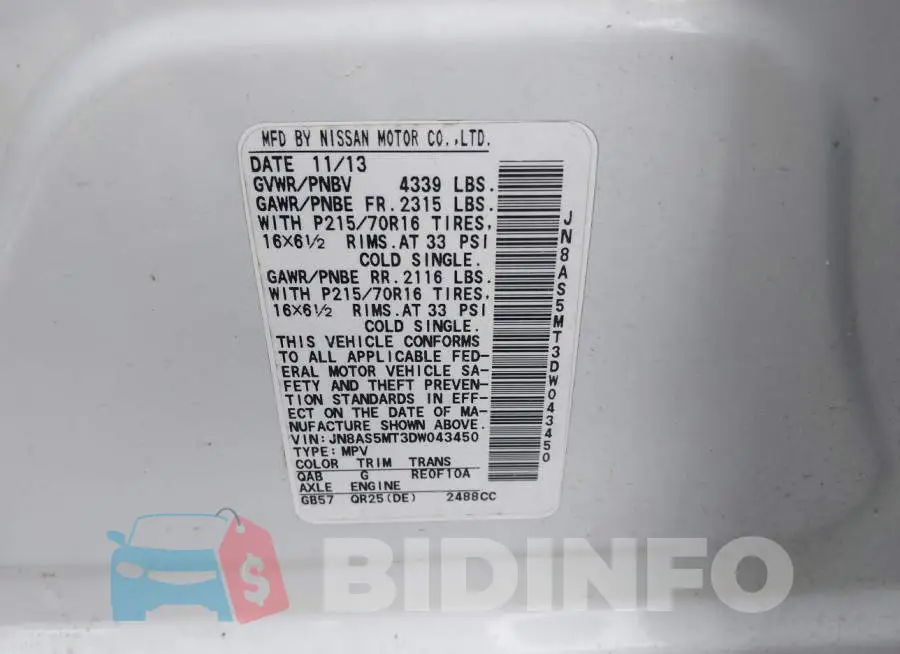 JN8AS5MT3DW043450 Photo# 9