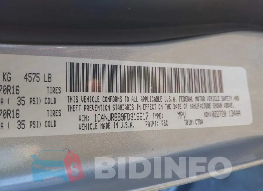 1C4NJRBB9FD316617 Photo# 9