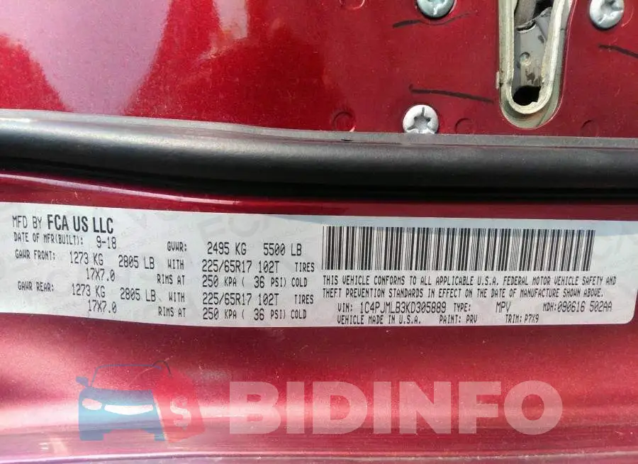 1C4PJMLB3KD305889 Photo# 9