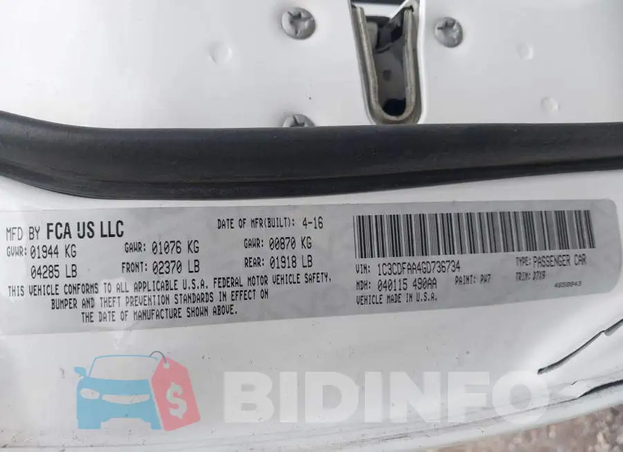 1C3CDFAA4GD736734 Photo# 9
