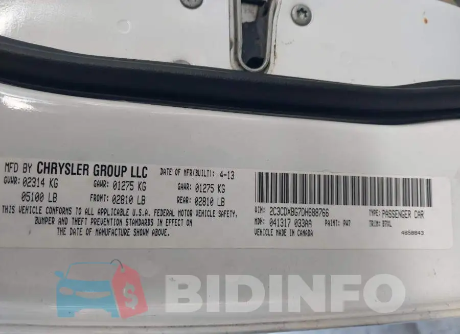 2C3CDXBG7DH688766 Photo# 9