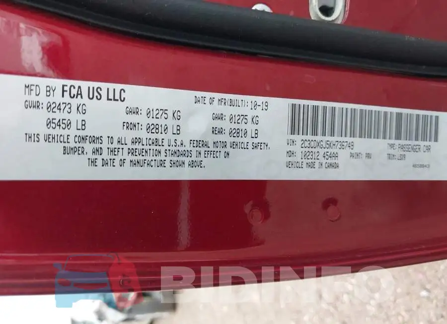 2C3CDXGJ5KH736749 Photo# 9