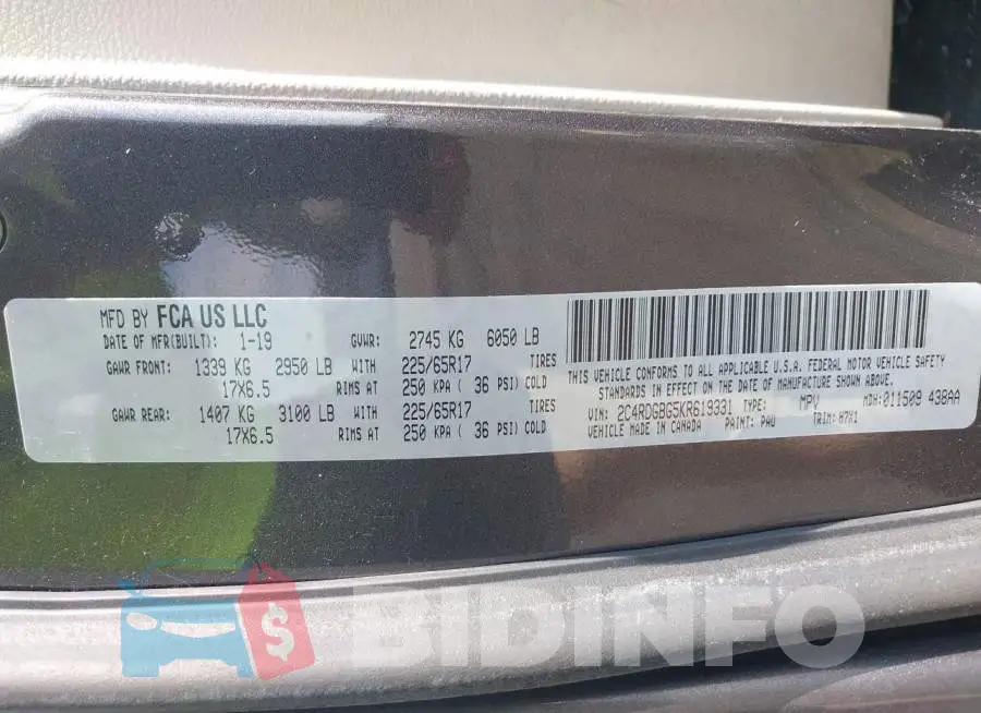 2C4RDGBG5KR619331 Photo# 9