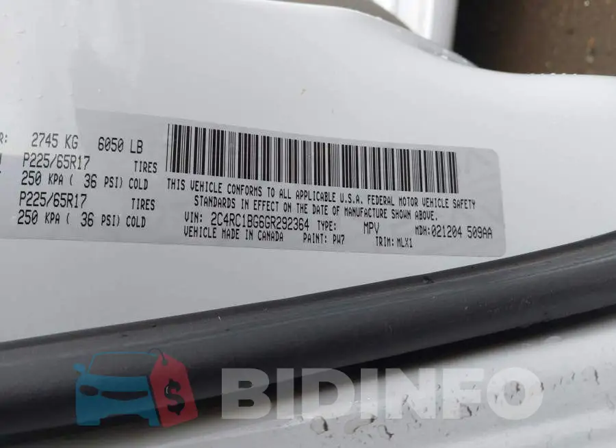 2C4RC1BG6GR292364 Photo# 9