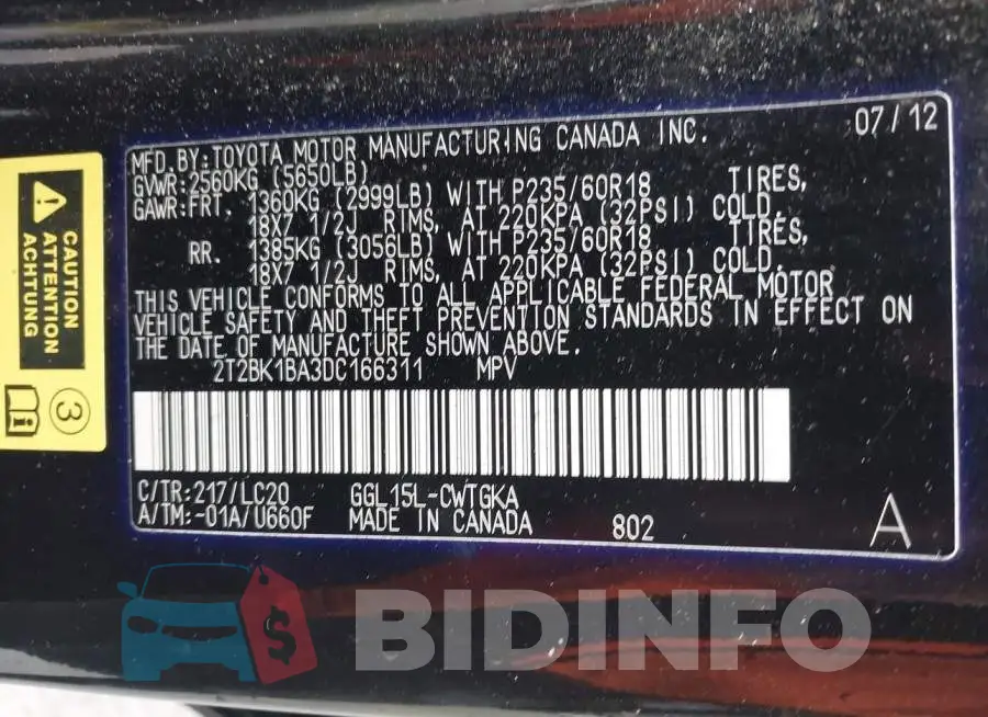 2T2BK1BA3DC166311 Photo# 9