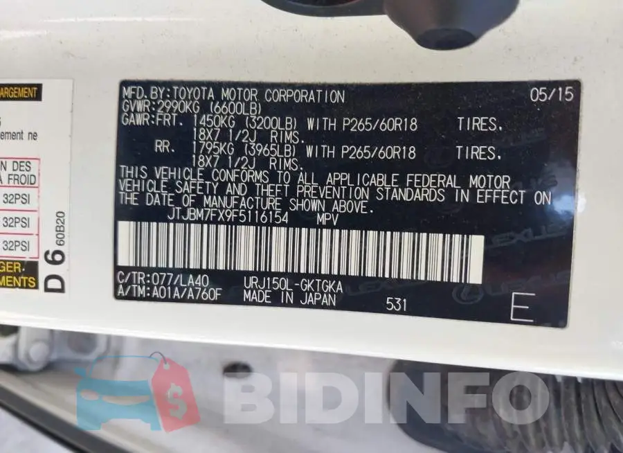 JTJBM7FX9F5116154 Photo# 9