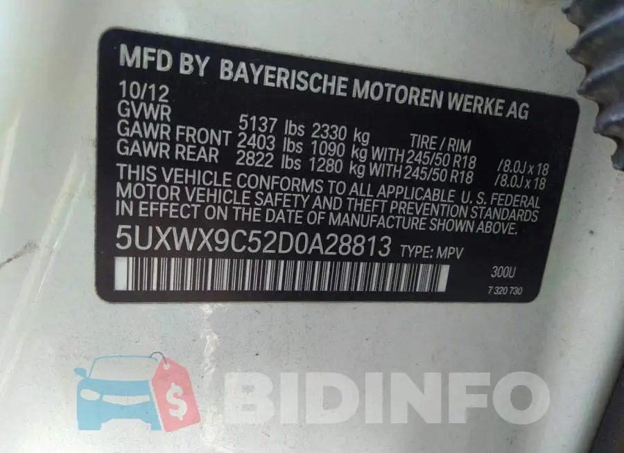 5UXWX9C52D0A28813 Photo# 9