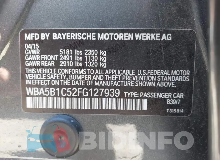 WBA5B1C52FG127939 Photo# 9