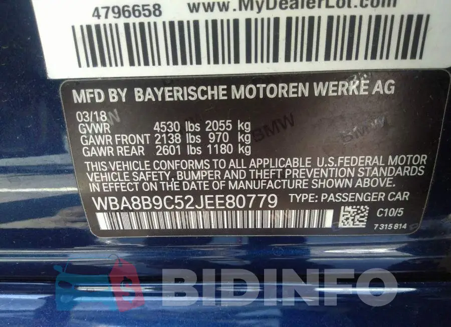 WBA8B9C52JEE80779 Photo# 9