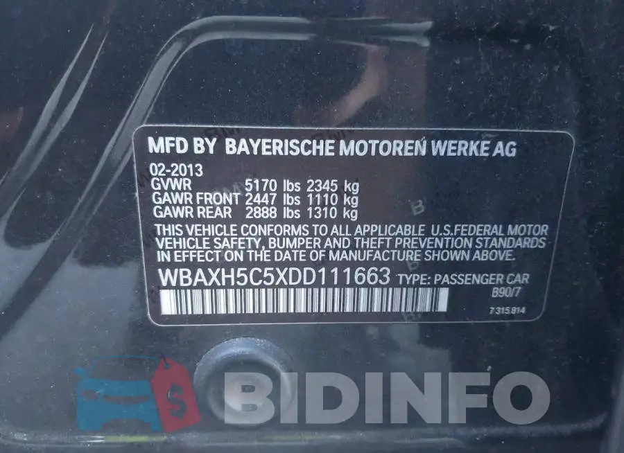 WBAXH5C5XDD111663 Photo# 9