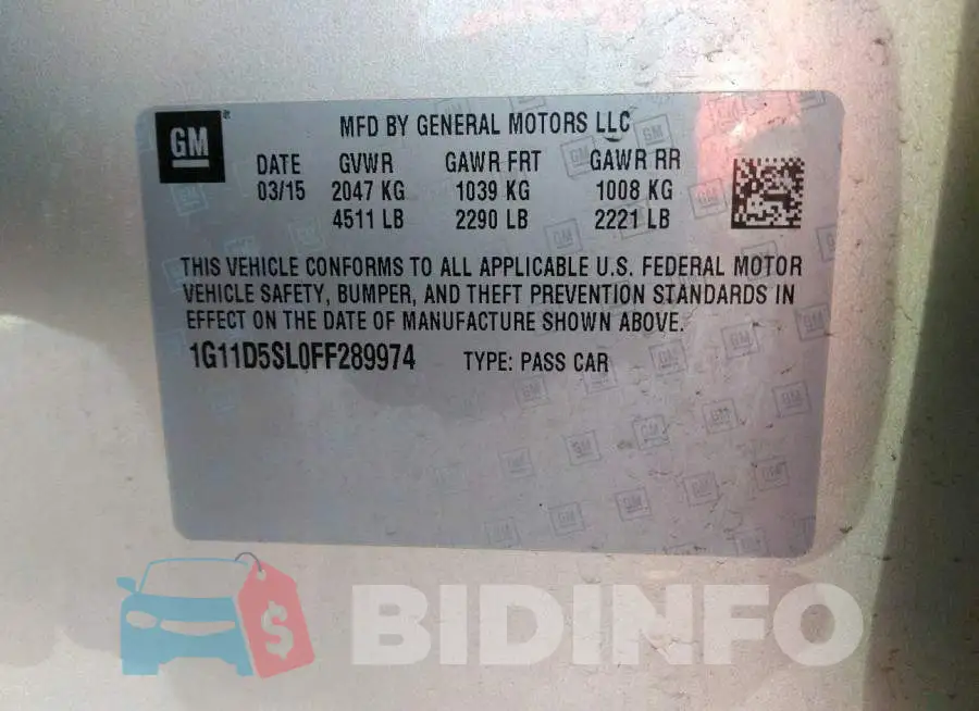 1G11D5SL0FF289974 Photo# 9
