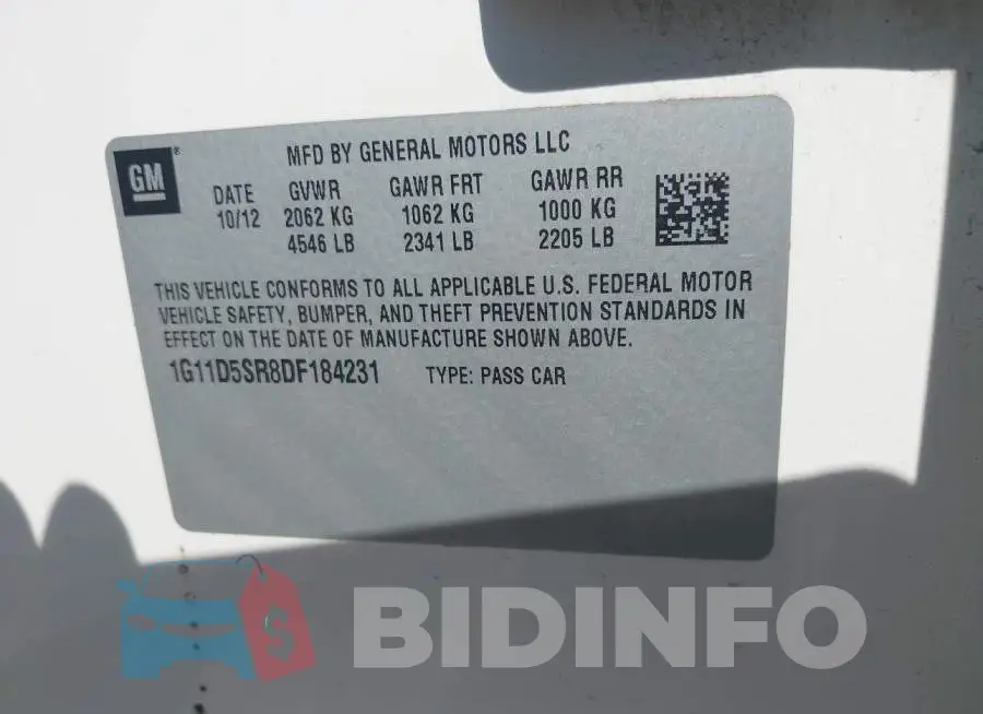 1G11D5SR8DF184231 Photo# 9