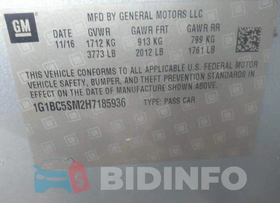 1G1BC5SM2H7185936 Photo# 9