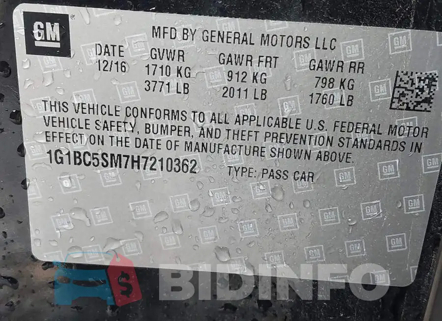 1G1BC5SM7H7210362 Photo# 9