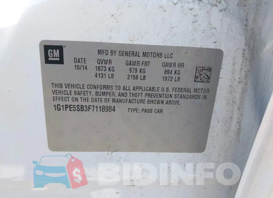 1G1PE5SB3F7118984 Photo# 9