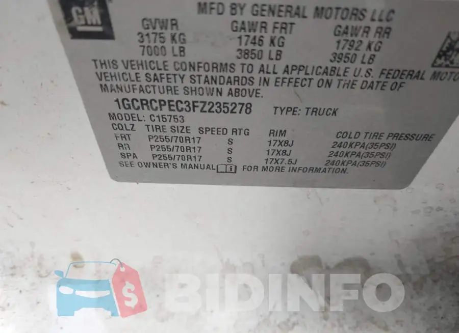 1GCRCPEC3FZ235278 Photo# 9