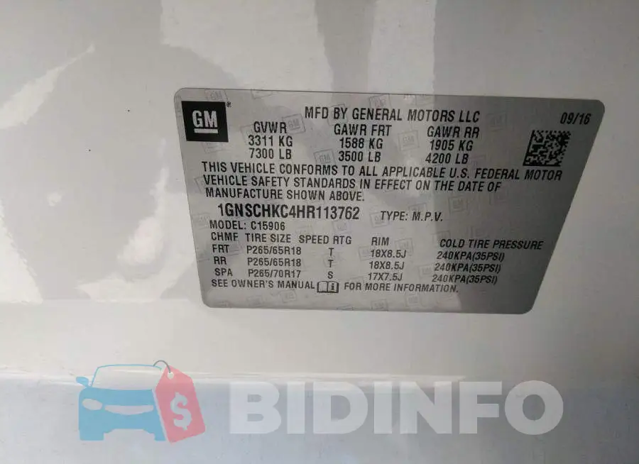 1GNSCHKC4HR113762 Photo# 9