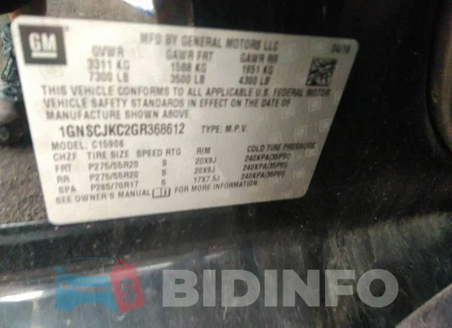 1GNSCJKC2GR368612 Photo# 9