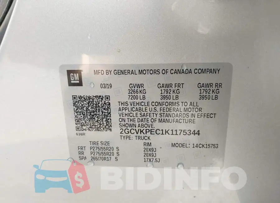 2GCVKPEC1K1175344 Photo# 9