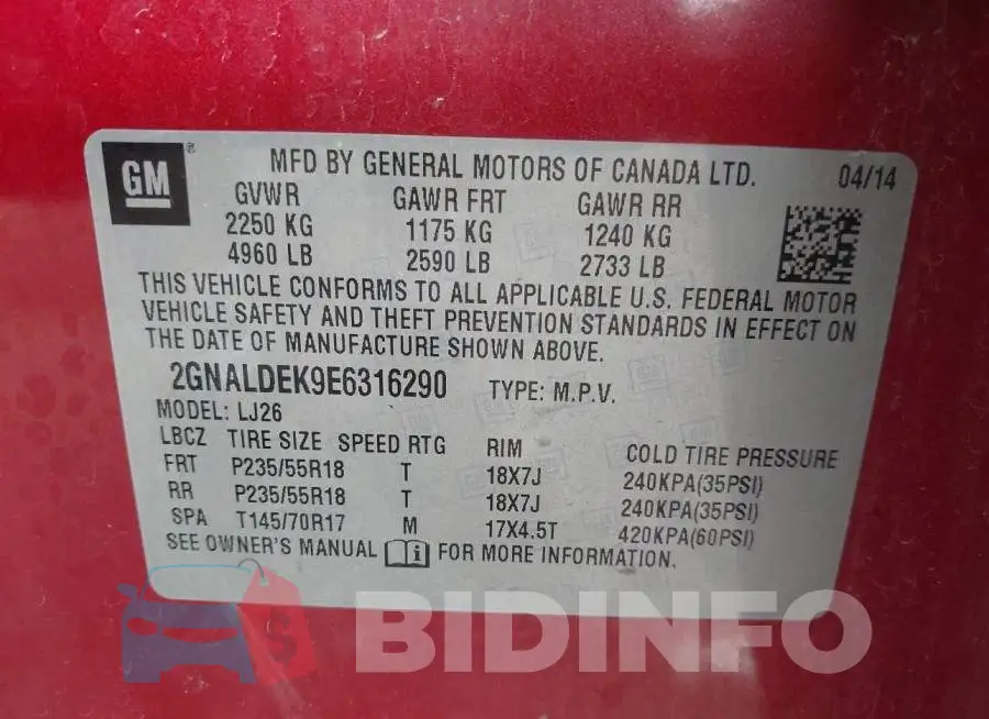2GNALDEK9E6316290 Photo# 9