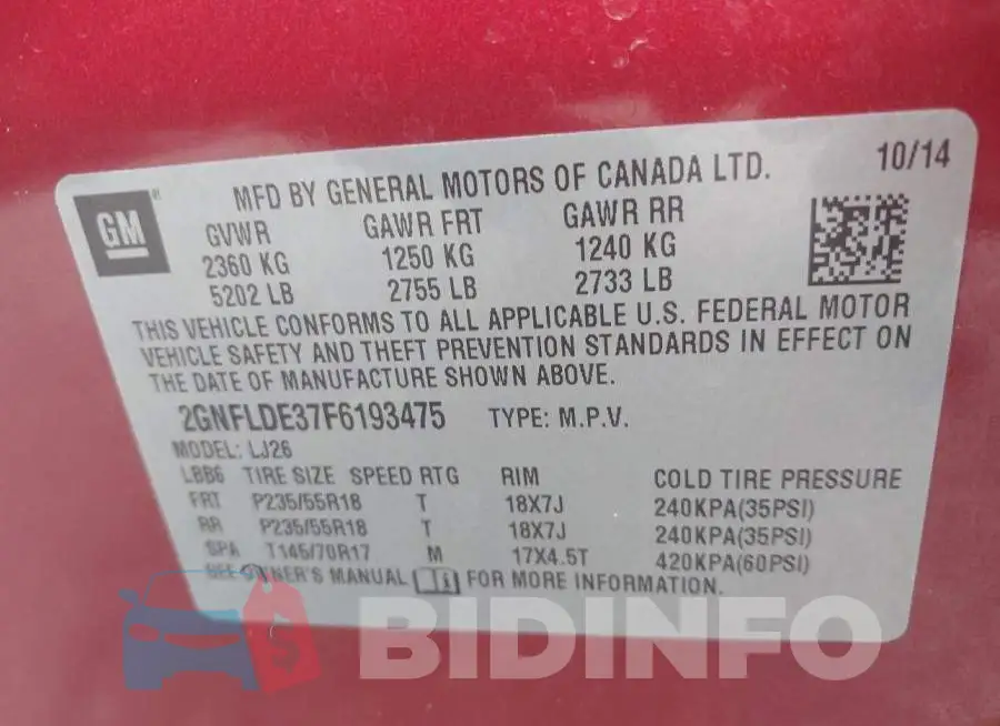 2GNFLDE37F6193475 Photo# 9